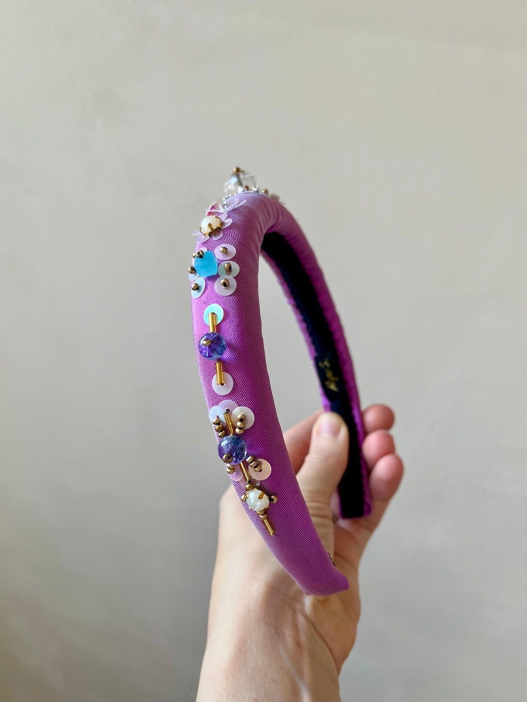 Handmade Beaded Headband – Hot Pink with Crystals