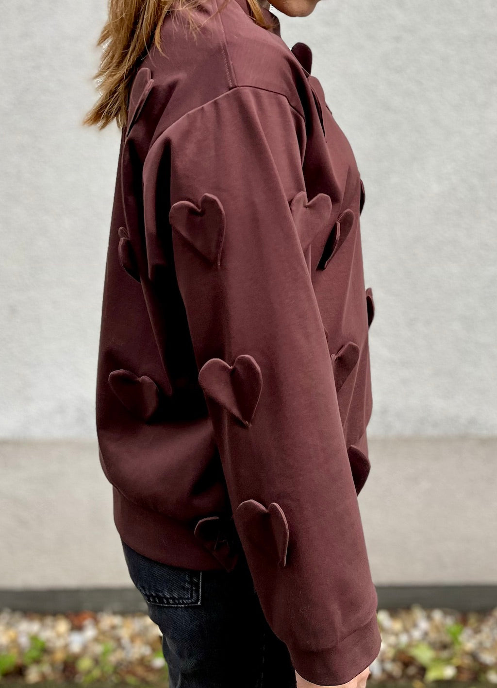 Handmade Organic Cotton Sweater – Hand-Stitched Hearts (Brown)