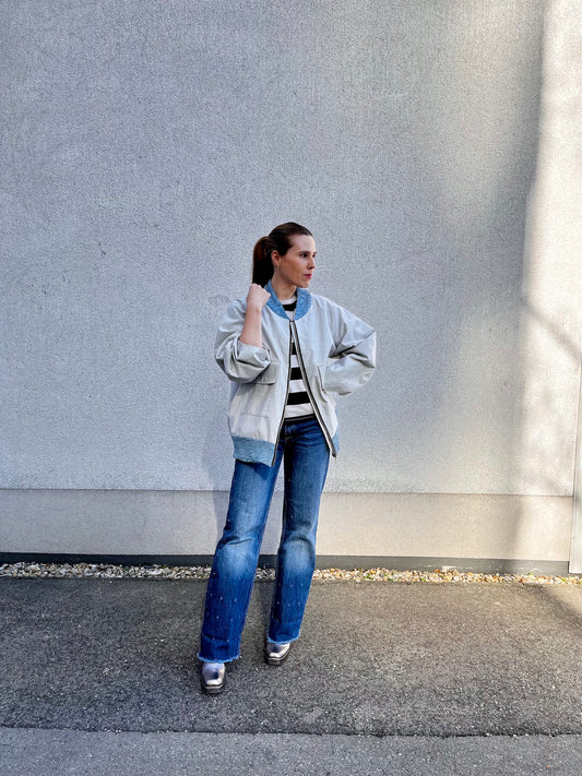 Embroidered Handmade Bomber Jacket  — Organic Twill (Size M)