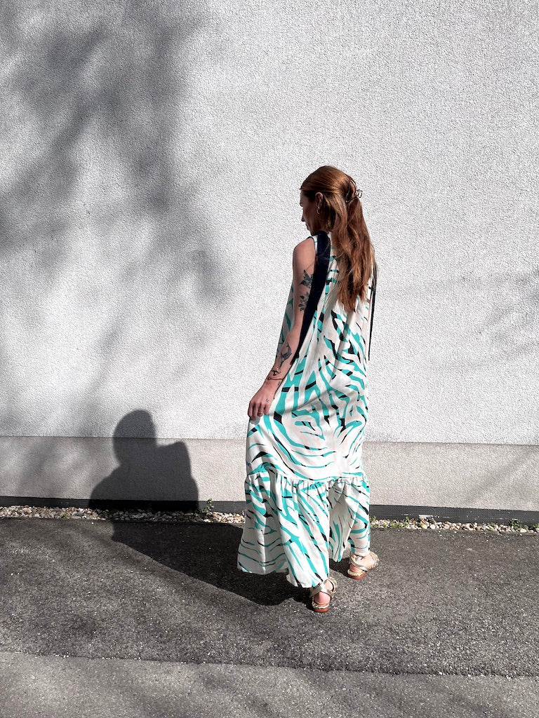 Maxi Dress with Hand-Embroidered Pink Beetle