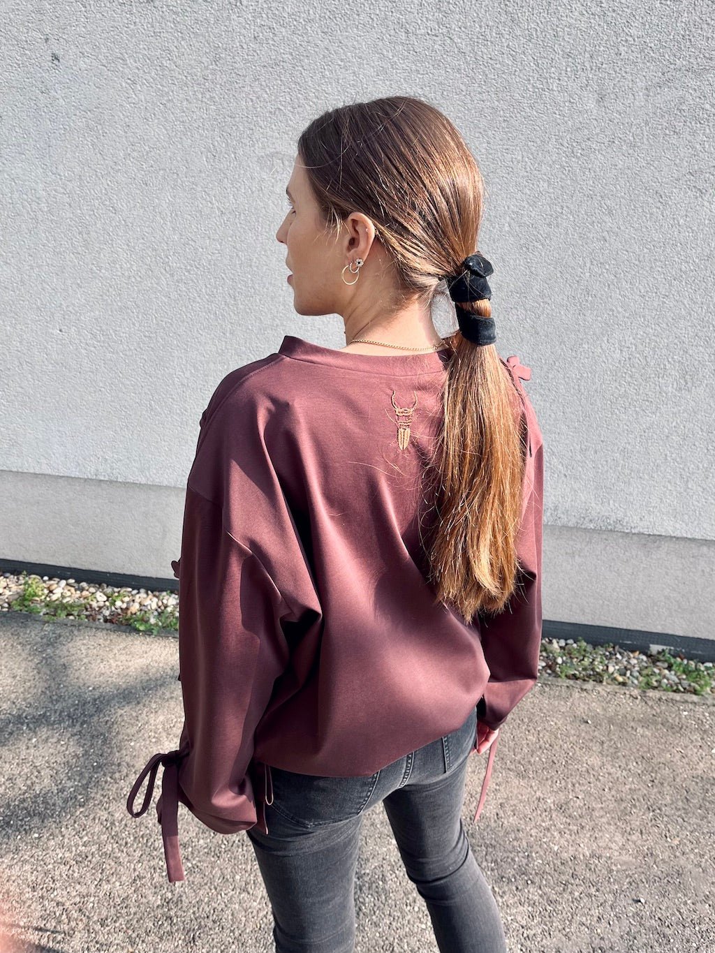 Handmade Organic Cotton Sweater – Hand-Stitched Flowers (Chocolate Brown)