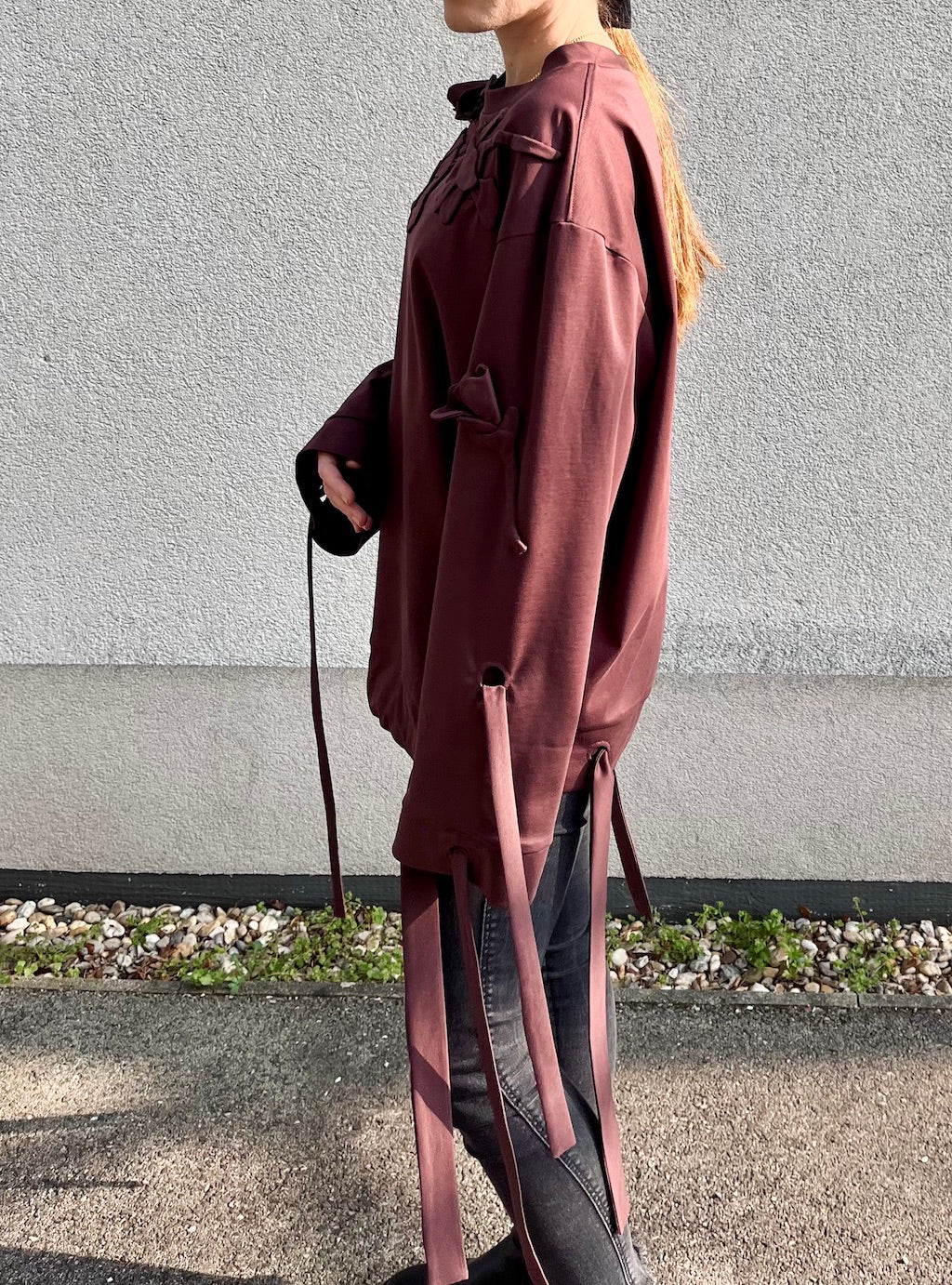 Handmade Organic Cotton Sweater – Hand-Stitched Flowers (Chocolate Brown)