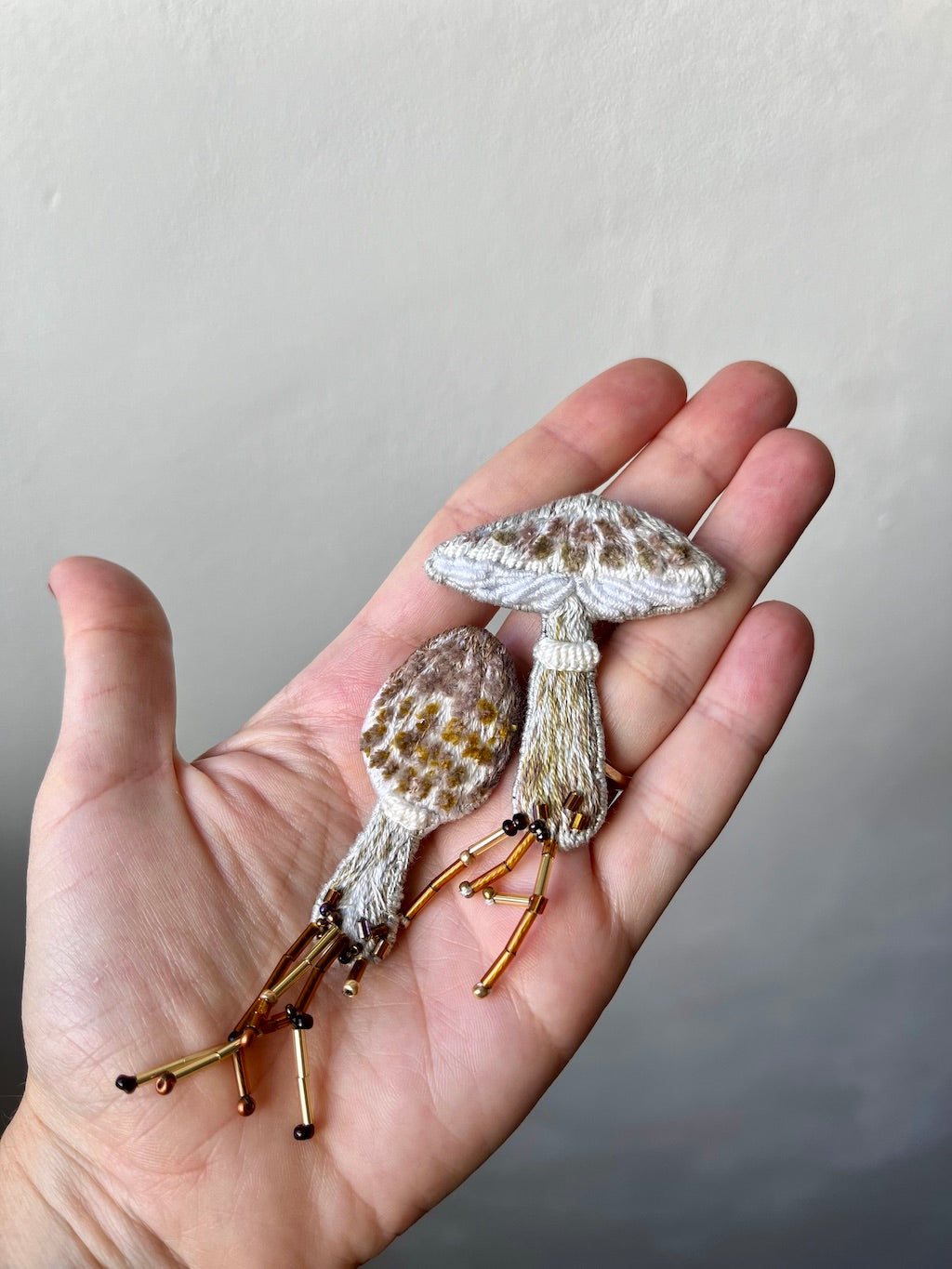 Handmade Embroidered Brooch – Parasol Mushroom