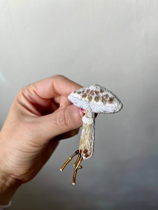 Handmade Embroidered Brooch – Parasol Mushroom