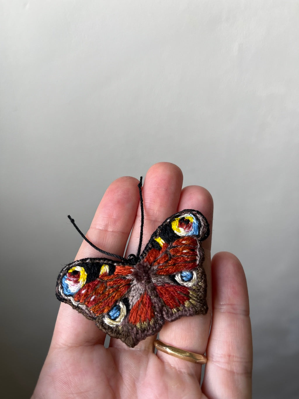 Handmade Embroidered Brooch – Peacock Butterfly