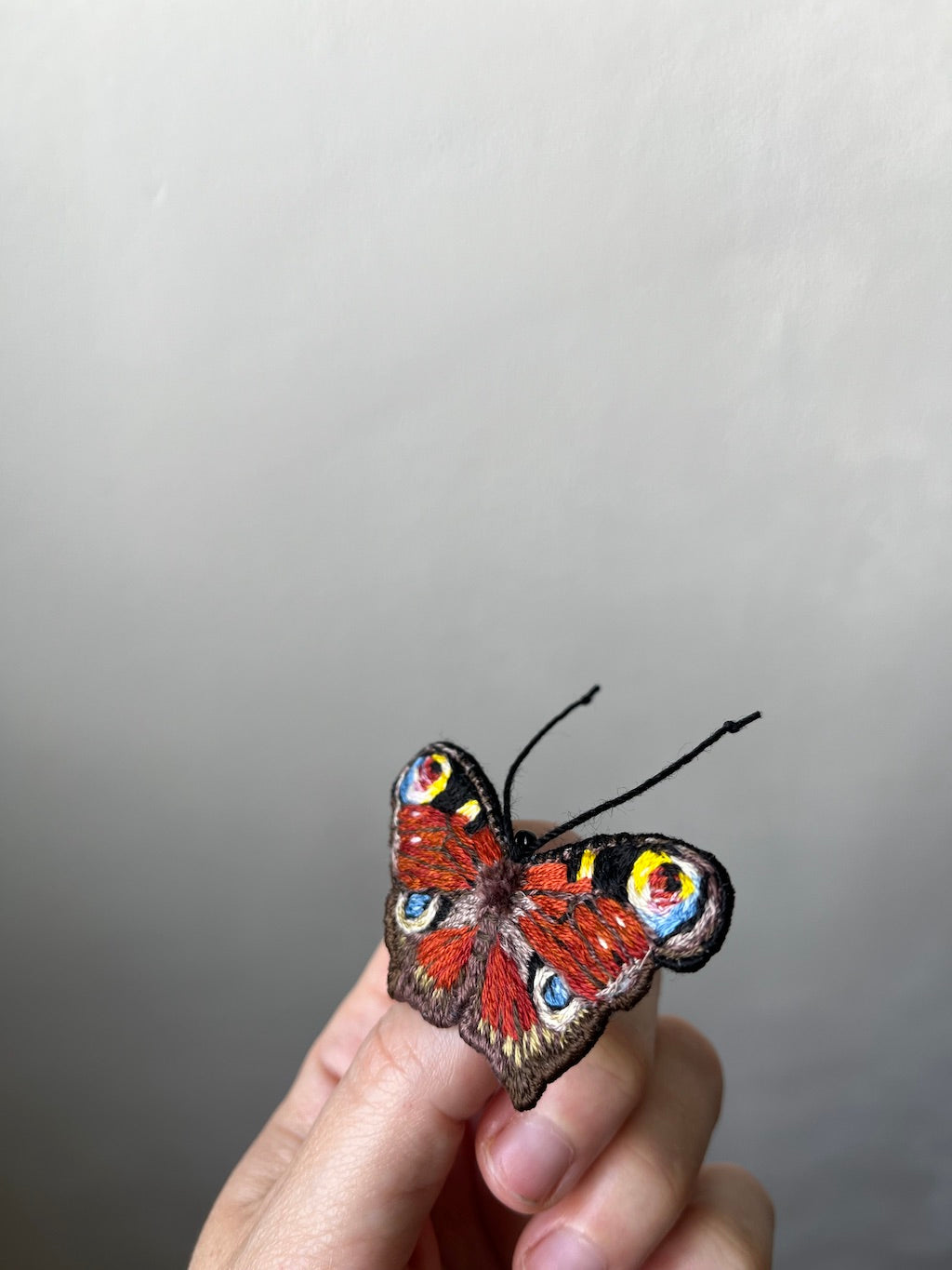 Handmade Embroidered Brooch – Peacock Butterfly