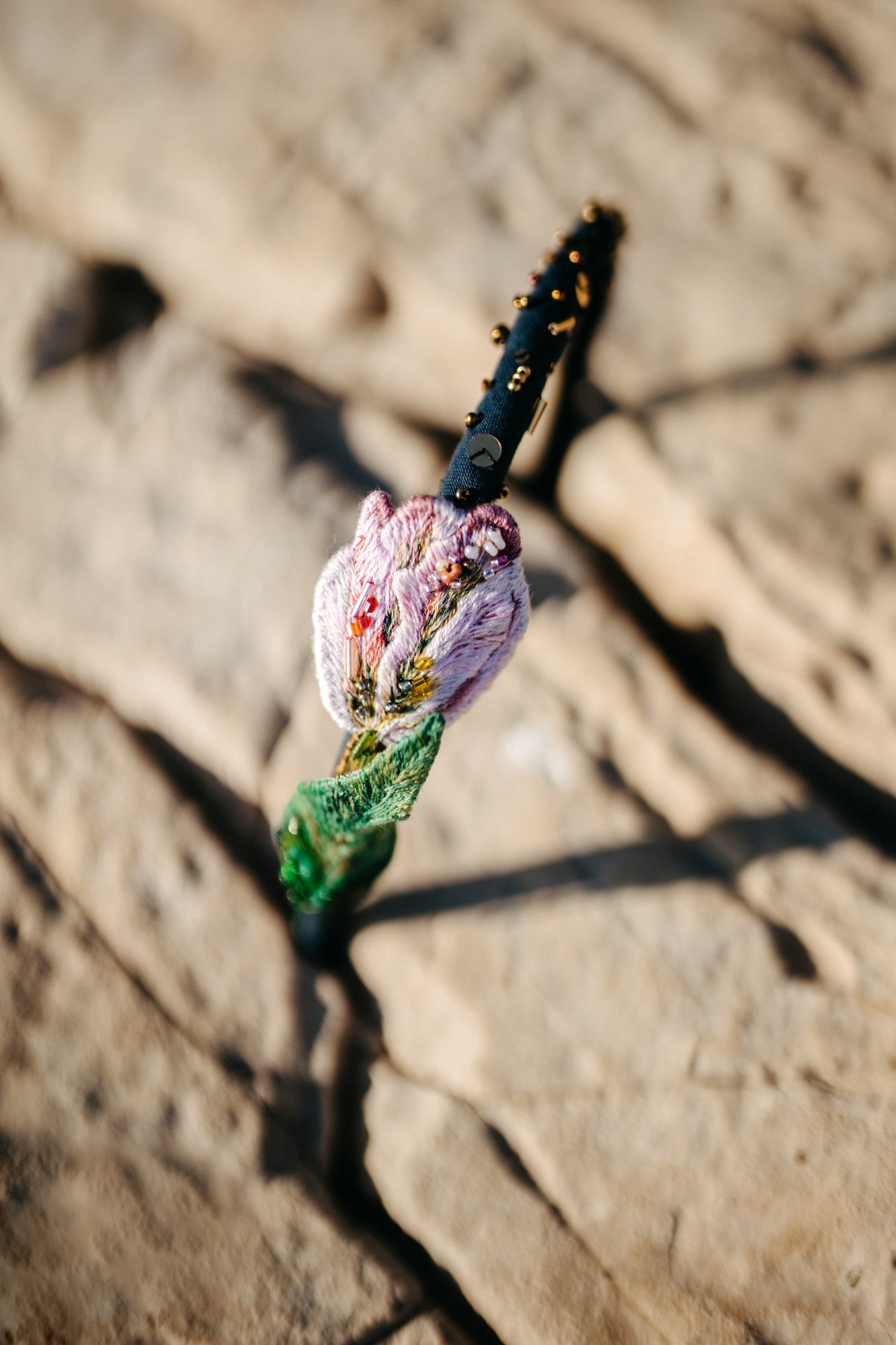 Handmade Embroidered Headband – Pink Tulip