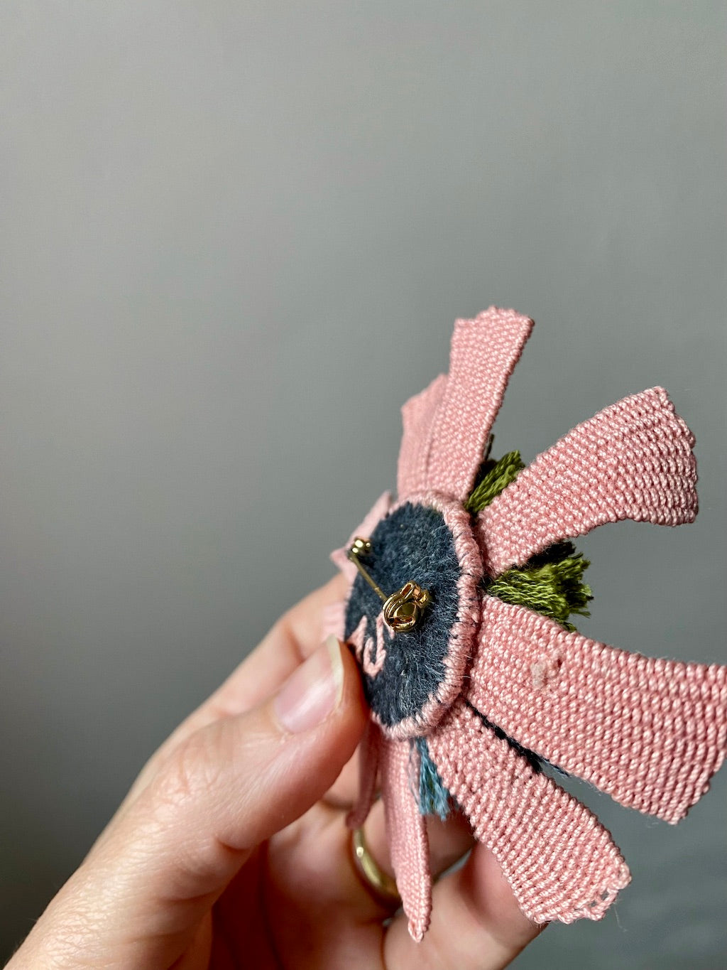 Handmade Embroidered Brooch – Pink Tropical Flower