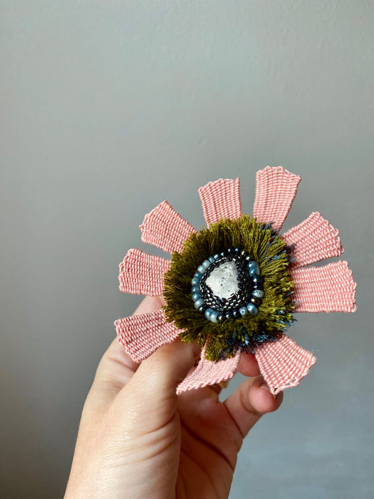 Handmade Embroidered Brooch – Pink Tropical Flower