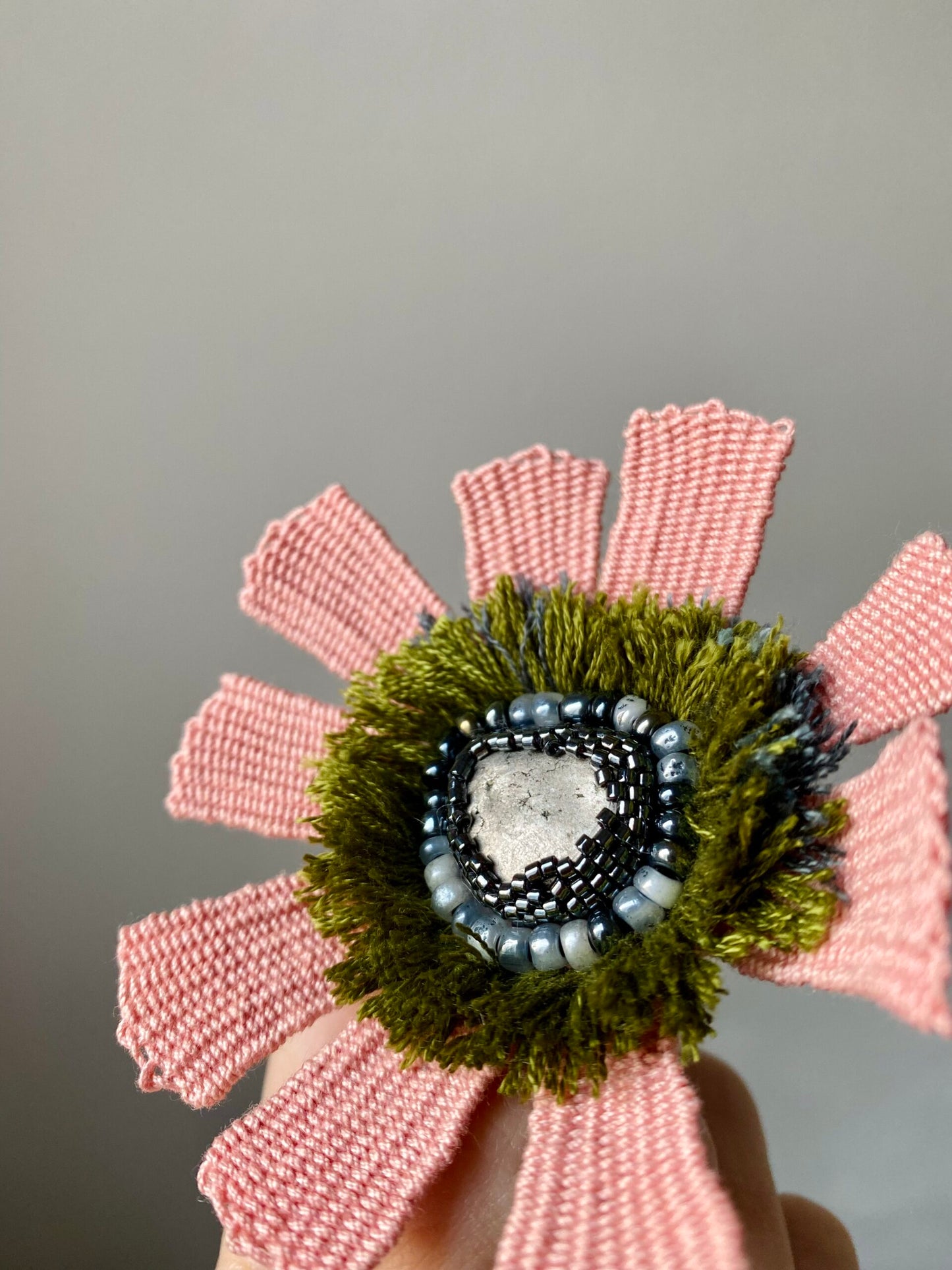 Handmade Embroidered Brooch – Pink Tropical Flower