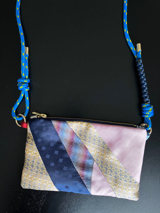Recycled Silk Tie Bag – Blush & Navy Patchwork