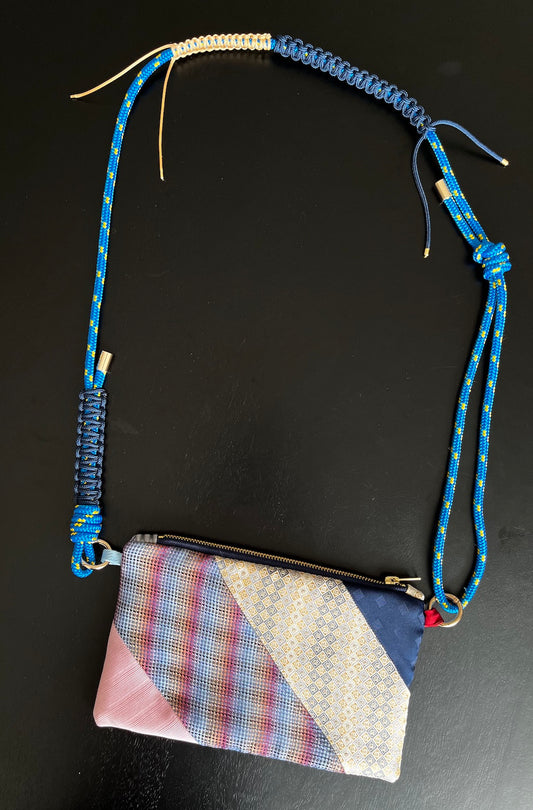 Recycled Silk Tie Bag – Blush & Navy Patchwork
