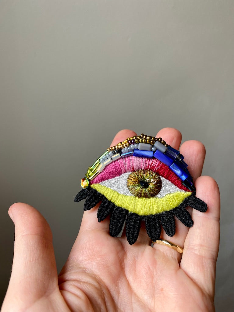 Handmade Embroidered Brooch – Rainbow Eye
