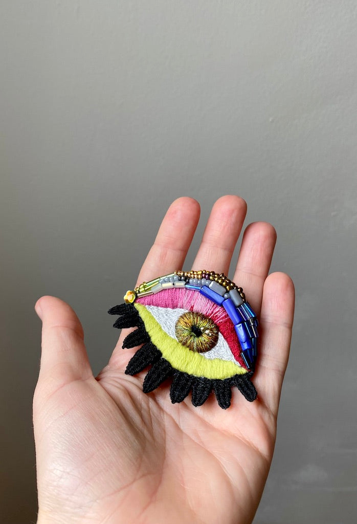 Handmade Embroidered Brooch – Rainbow Eye