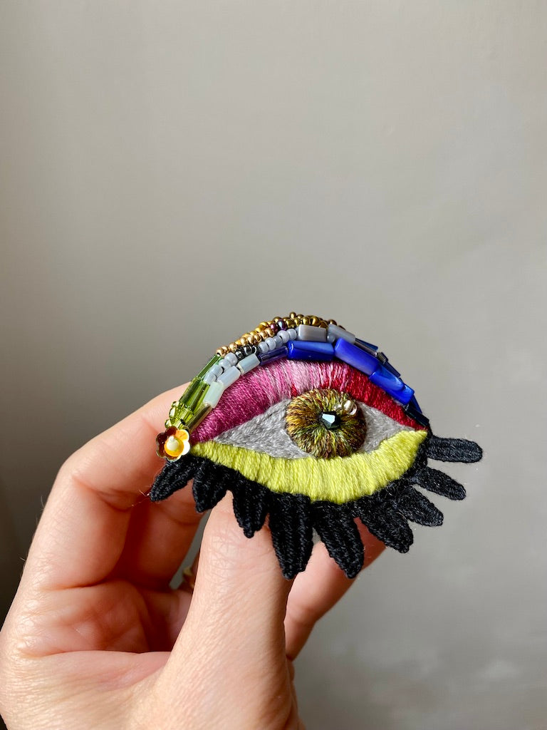 Handmade Embroidered Brooch – Rainbow Eye