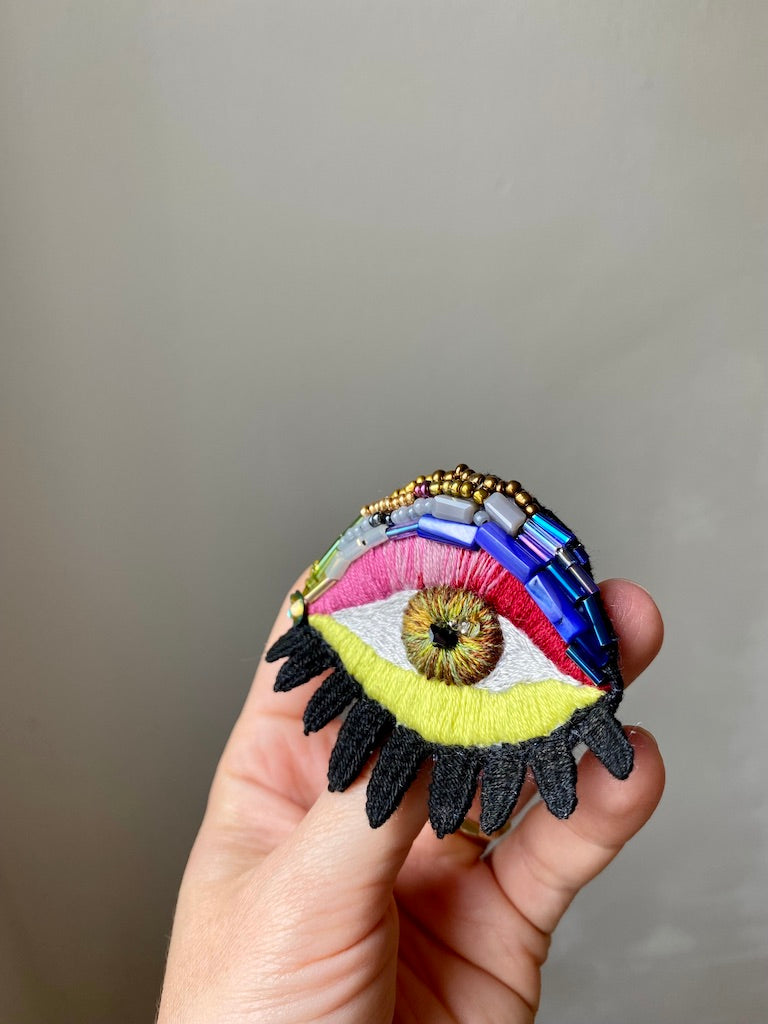 Handmade Embroidered Brooch – Rainbow Eye