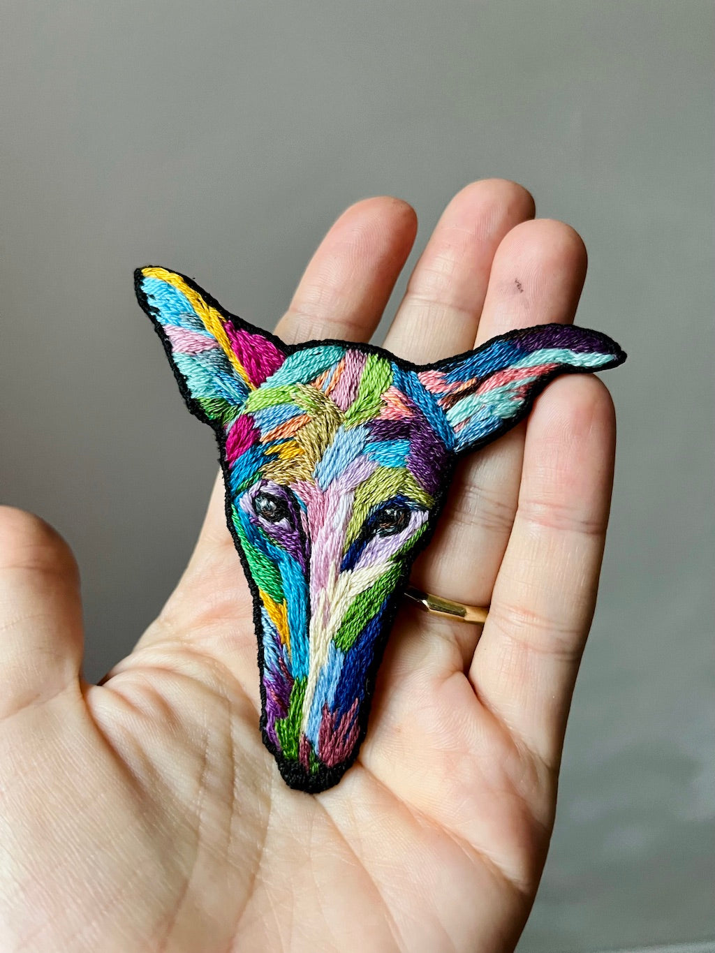 Handmade Embroidered Brooch – Rainbow Galgo Memorial