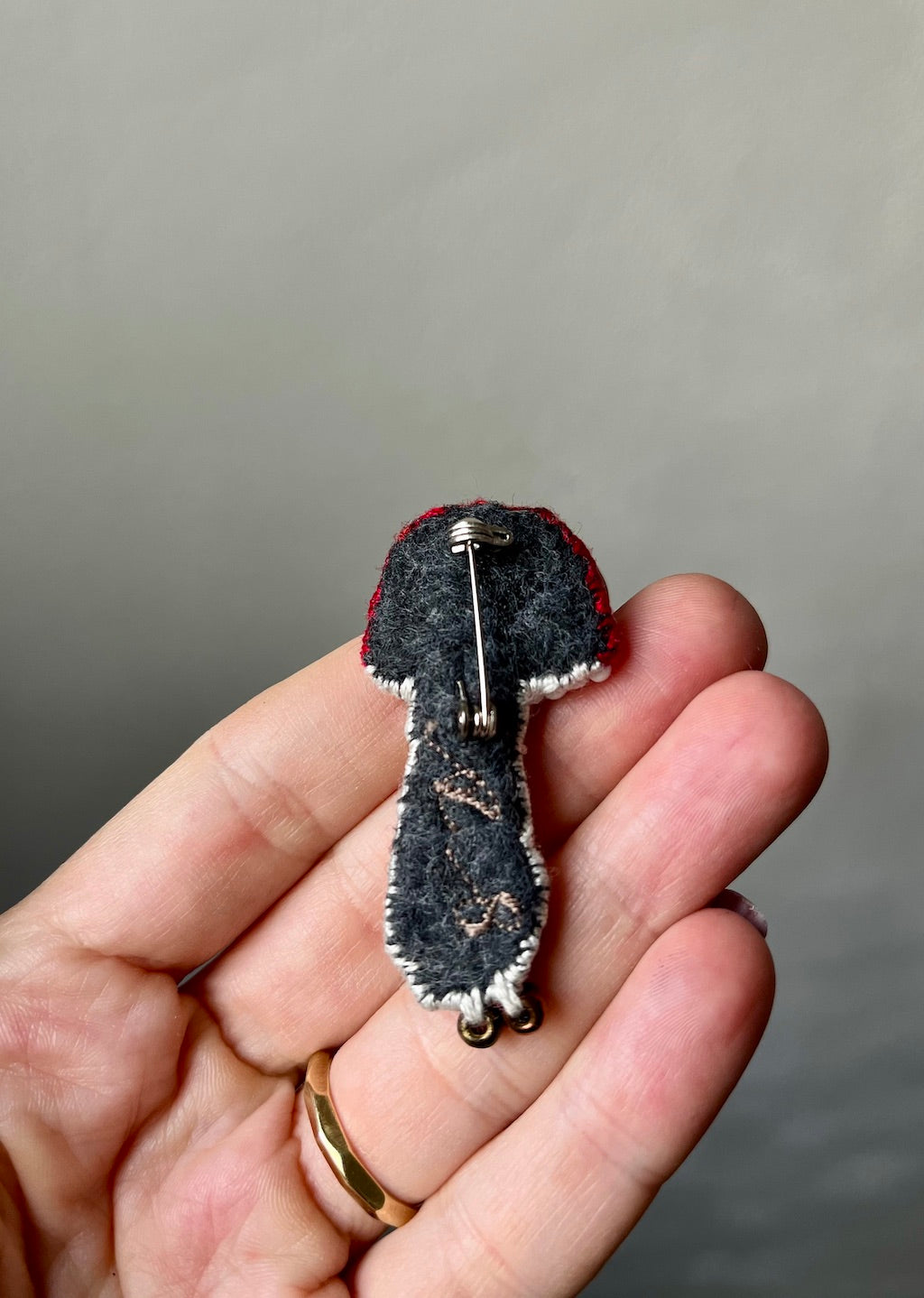Handmade Embroidered Brooch – Fly Agaric (Mushroom)