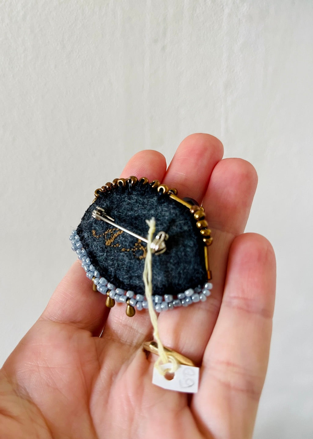 Handmade Embroidered Brooch – Eye with Green Sea Glass