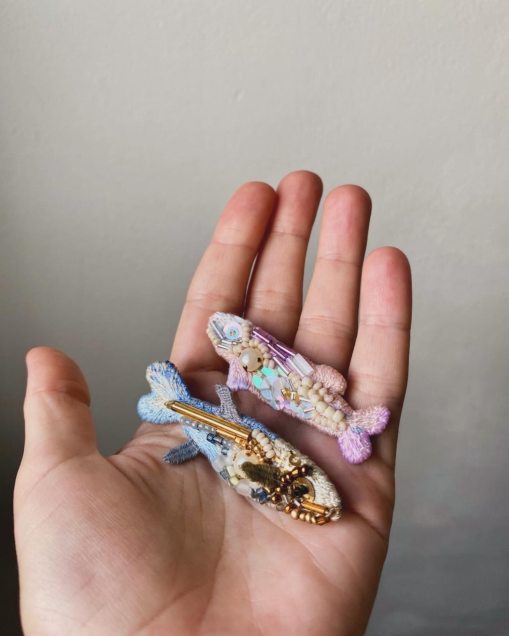 Handmade Embroidered Brooch – Fish (Pink)