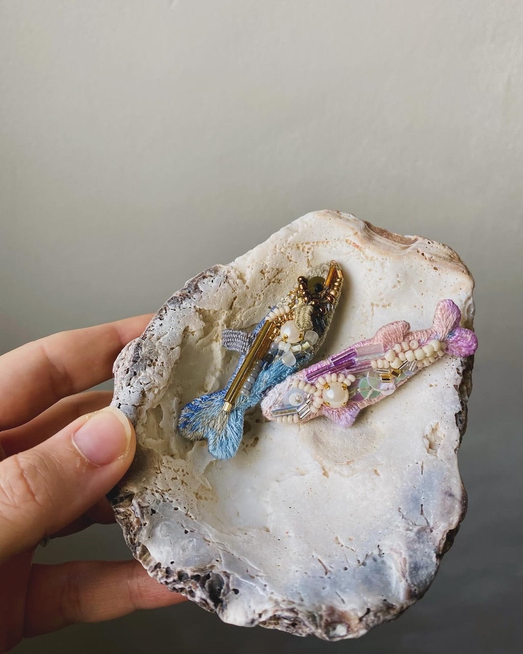 Handmade Embroidered Brooch – Fish (Pink)