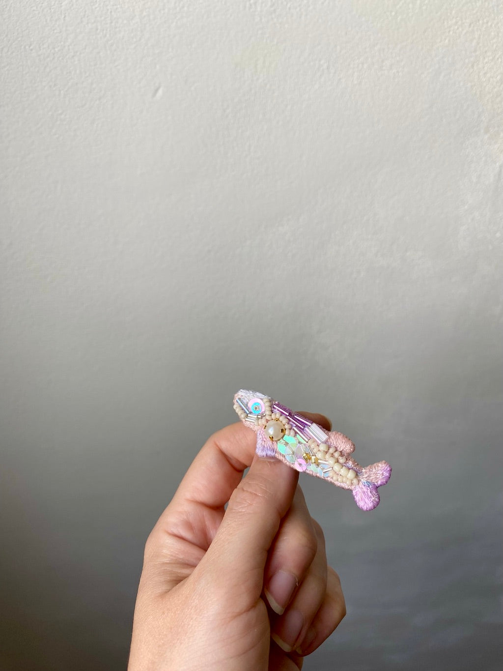 Handmade Embroidered Brooch – Fish (Pink)