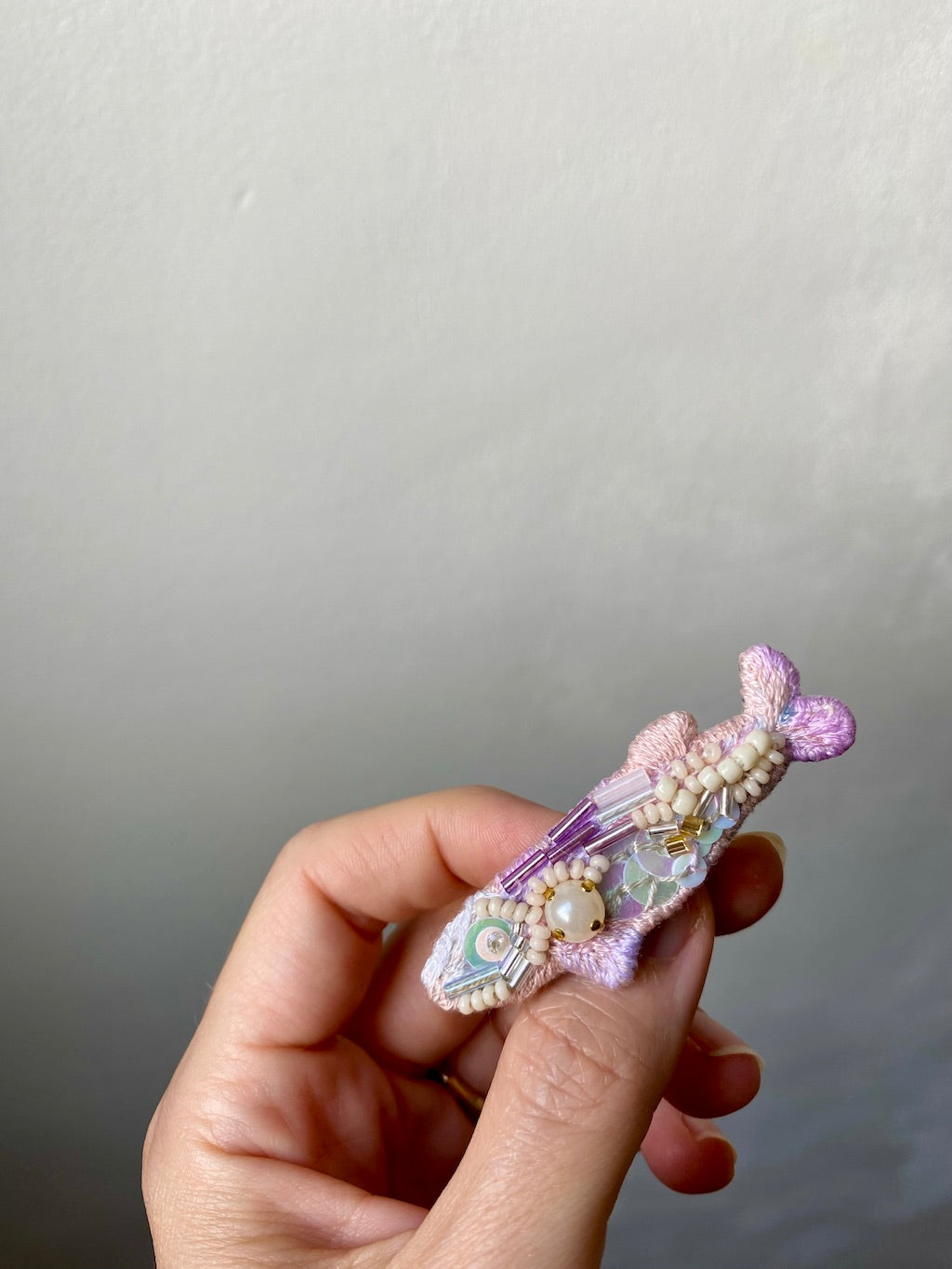 Handmade Embroidered Brooch – Fish (Pink)