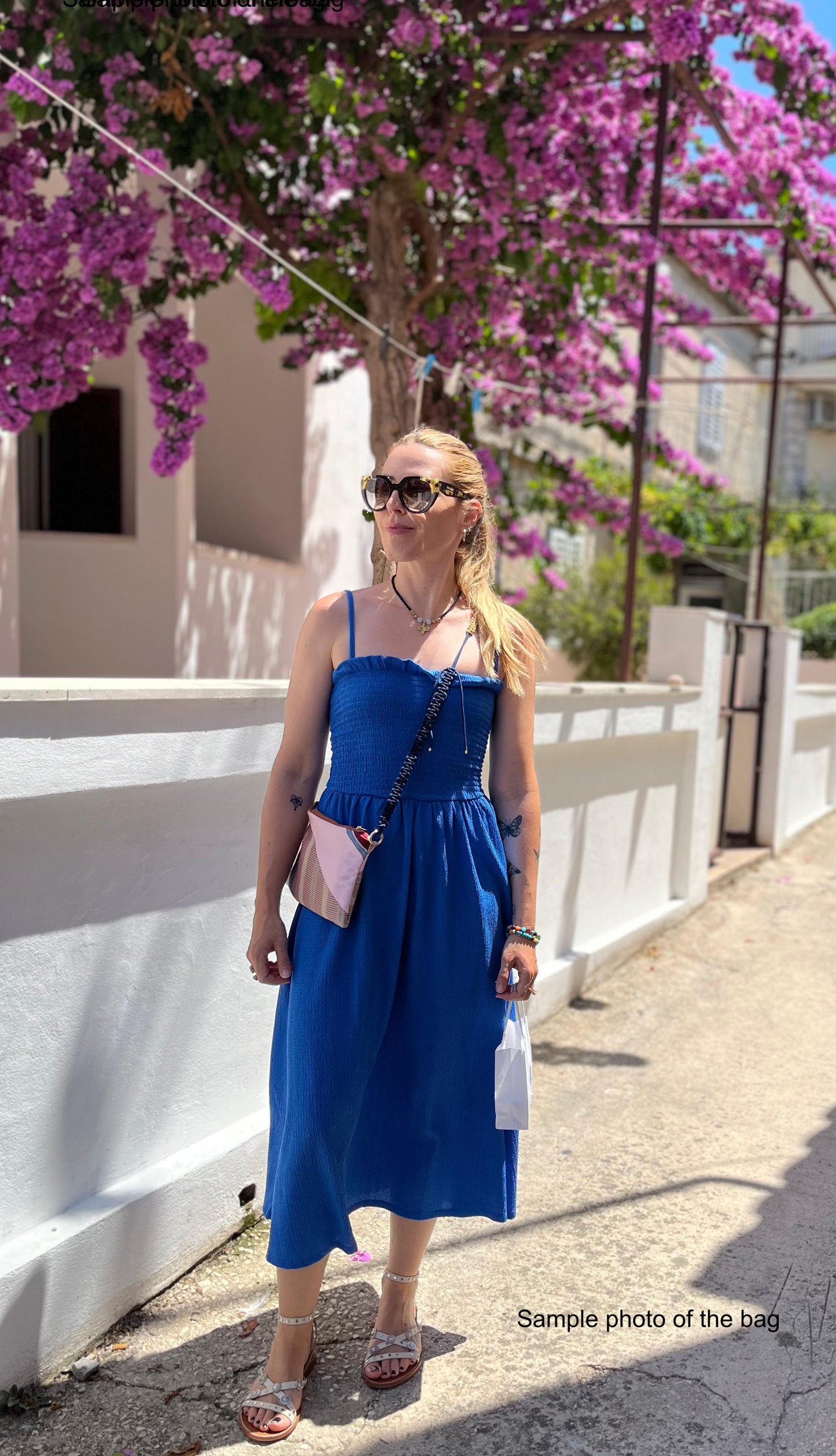 Recycelte Tasche aus Seidenkrawatten – Patchwork in Rosé & Navy