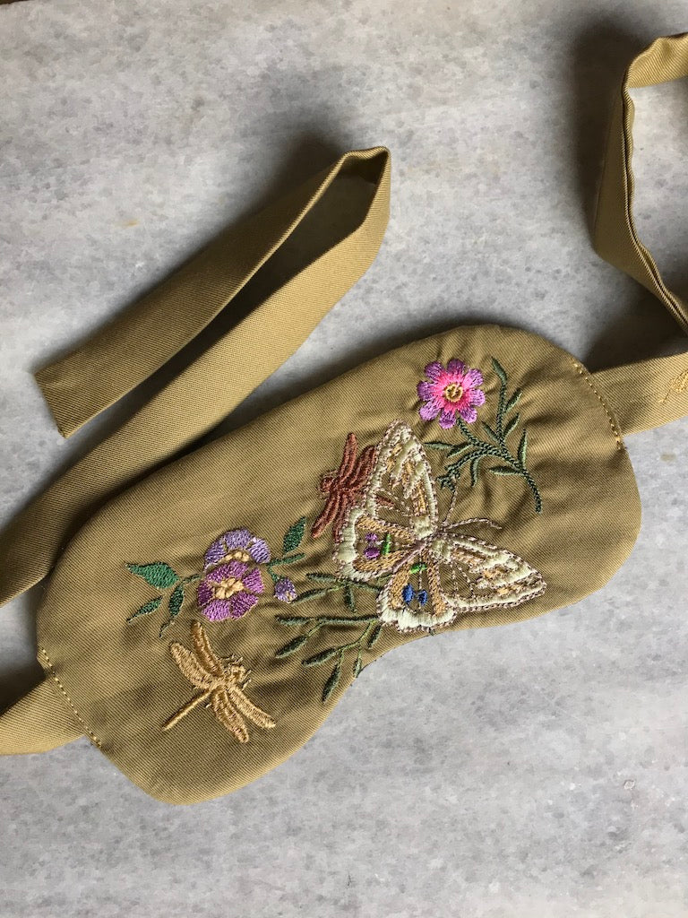 Handmade Sleep Mask – Butterfly Embroidery (Bronze)