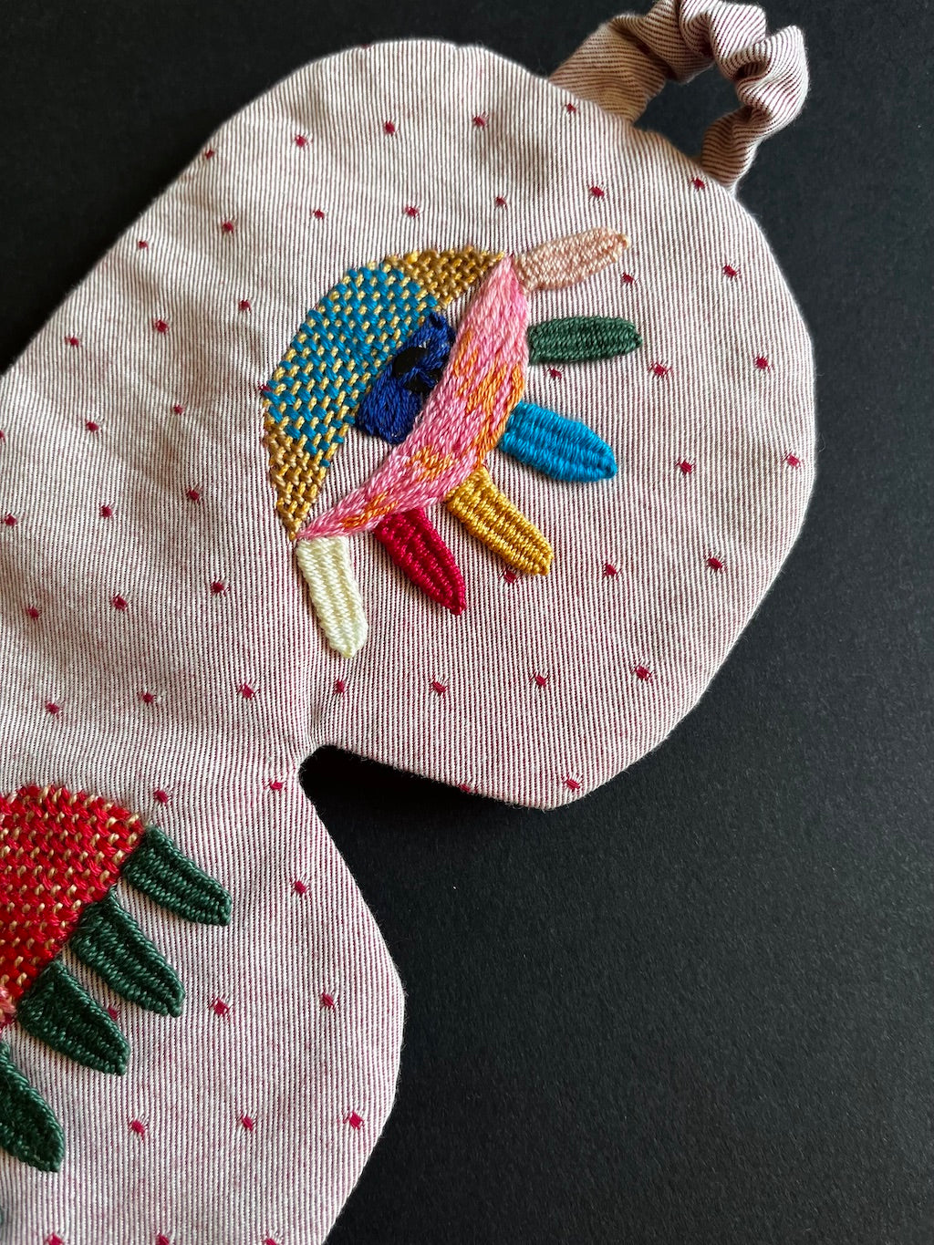 Handmade Sleep Mask – Hand-Embroidered Whimsical Eyes (Colourful)