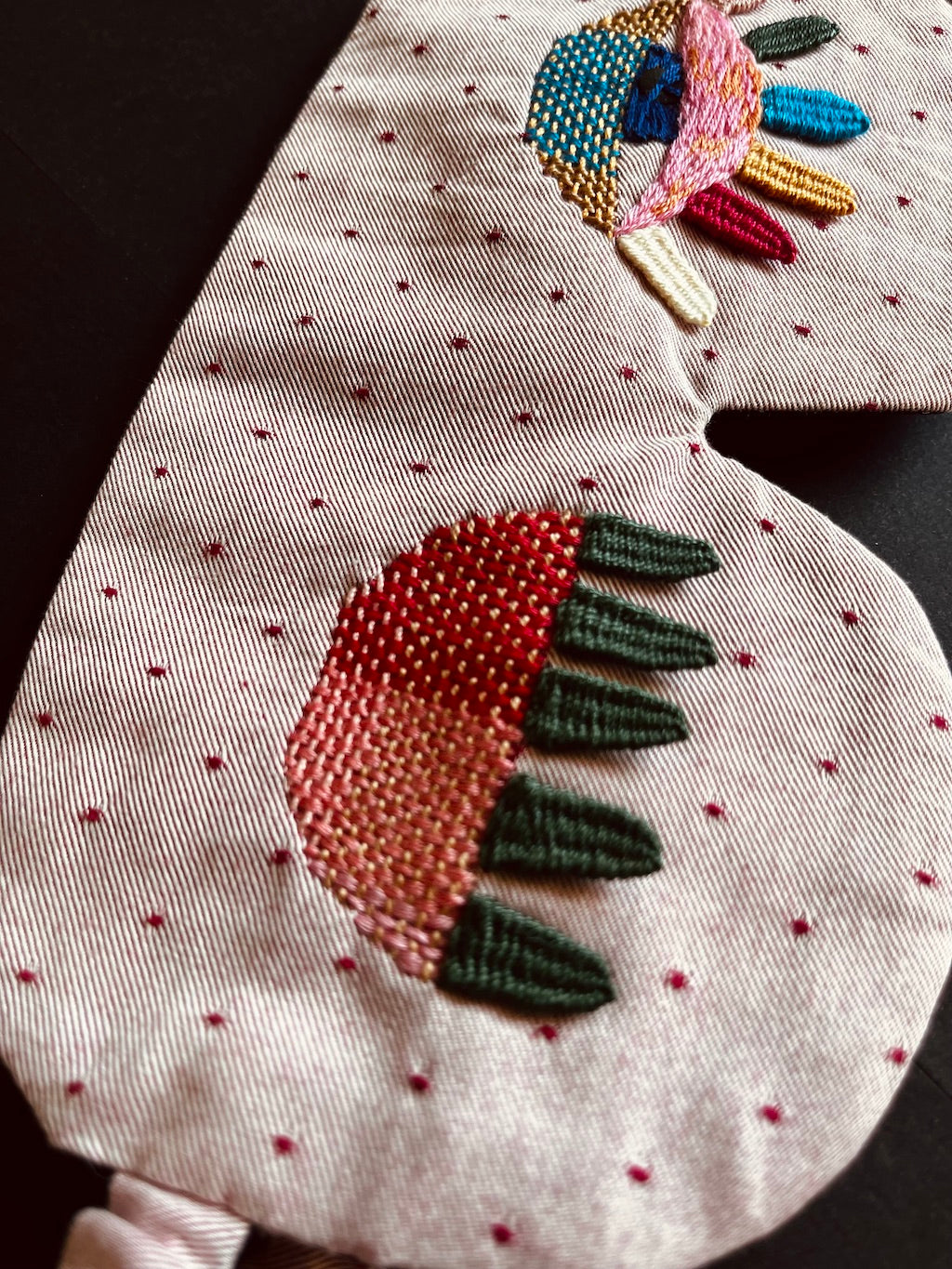 Handmade Sleep Mask – Hand-Embroidered Whimsical Eyes (Colourful)