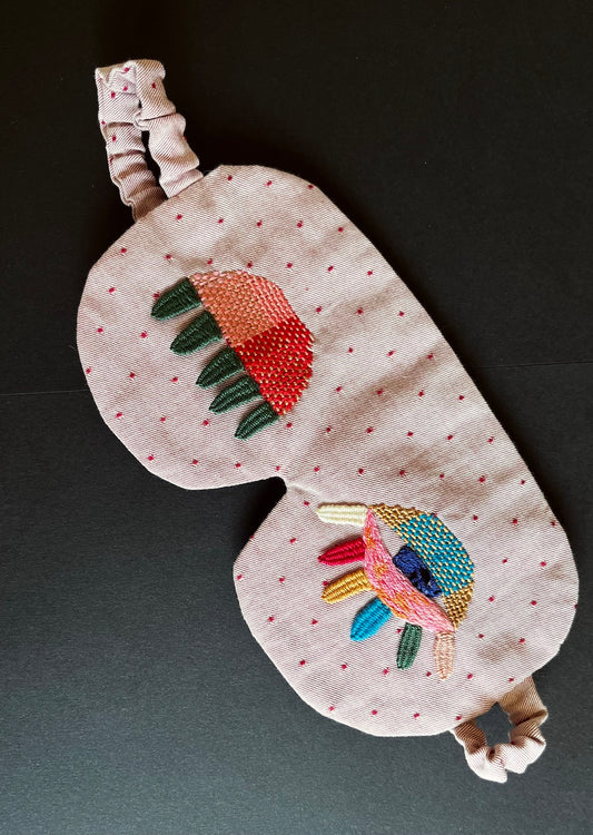 Handmade Sleep Mask – Hand-Embroidered Whimsical Eyes (Colourful)