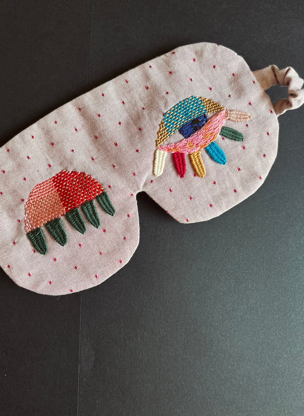 Handmade Sleep Mask – Hand-Embroidered Whimsical Eyes (Colourful)