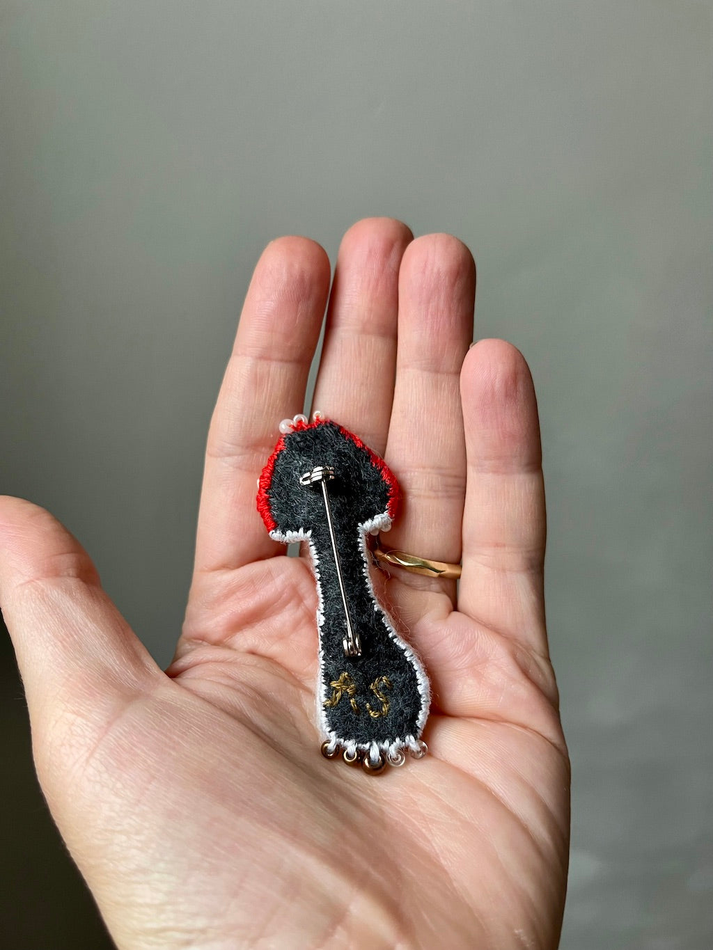 Handmade Embroidered Brooch – Fly Agaric (Mushroom)