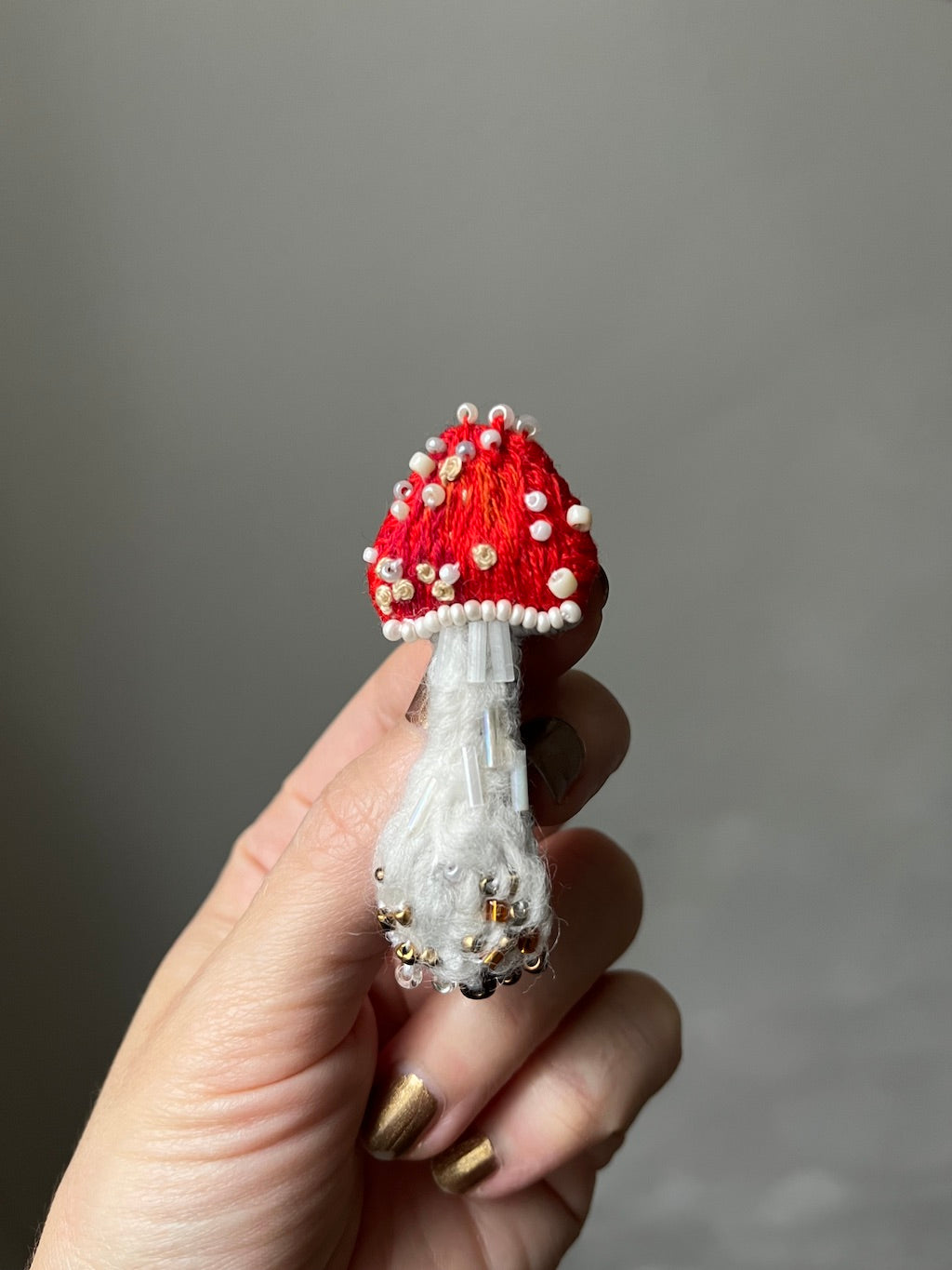 Handmade Embroidered Brooch – Fly Agaric (Mushroom)