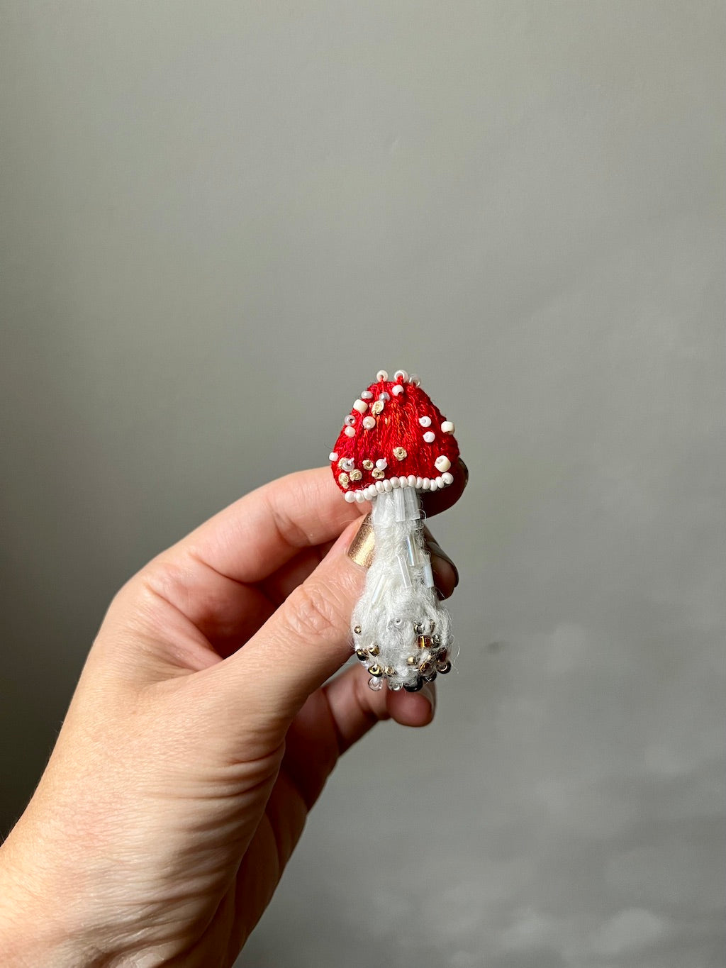 Handmade Embroidered Brooch – Fly Agaric (Mushroom)