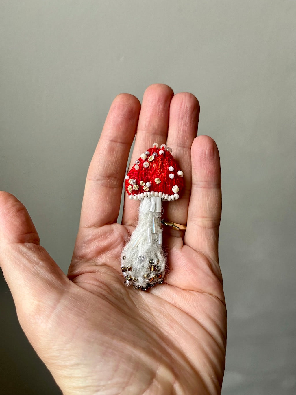Handmade Embroidered Brooch – Fly Agaric (Mushroom)