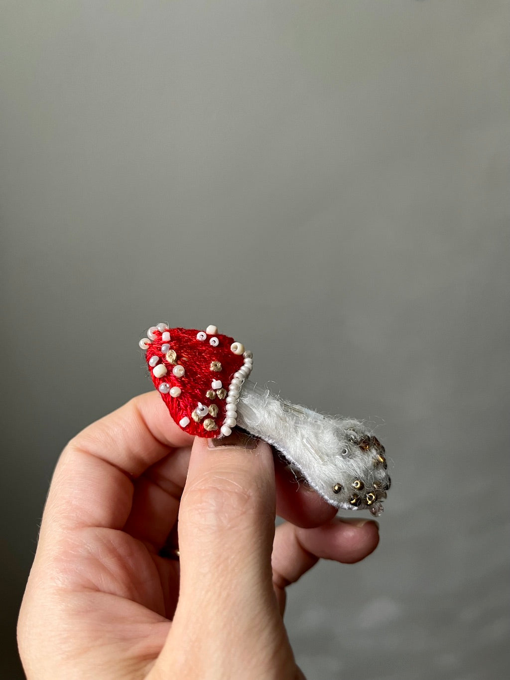 Handmade Embroidered Brooch – Fly Agaric (Mushroom)