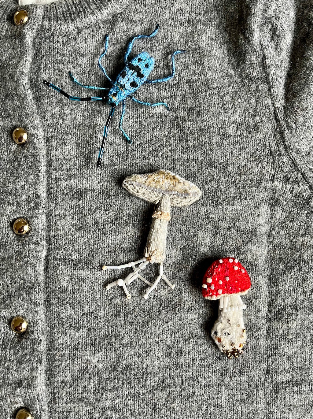 Handmade Embroidered Brooch – Fly Agaric (Mushroom)
