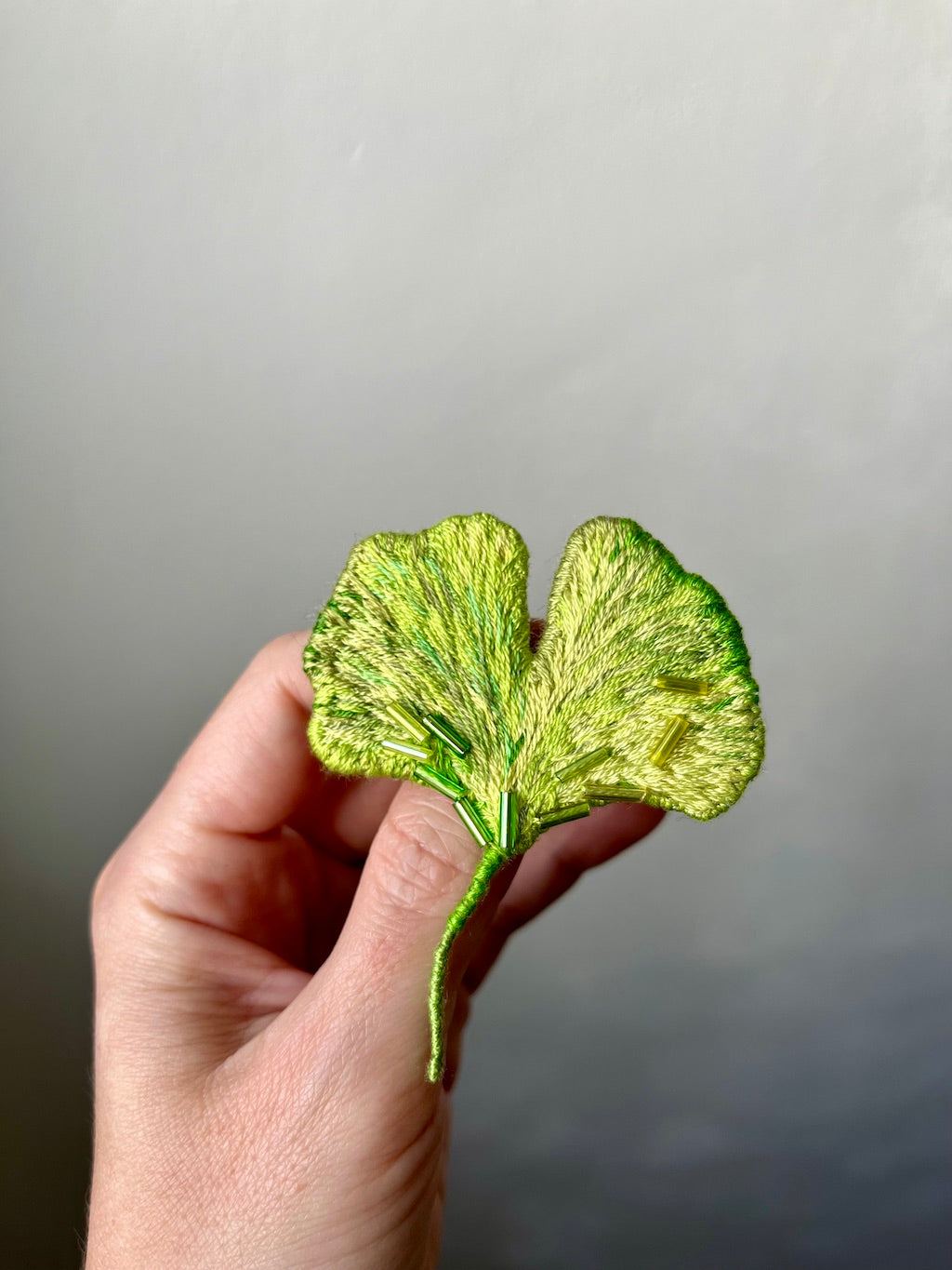 Handmade Embroidered Brooch – Ginkgo Leaf