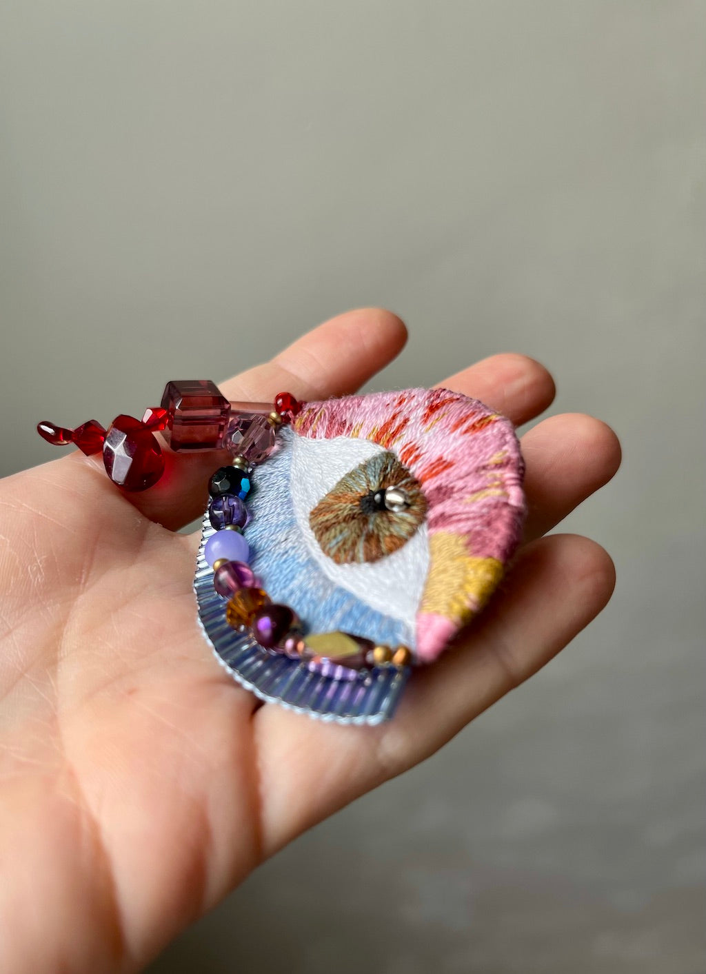 Handmade Embroidered Brooch – Eye with Multicolor Beads