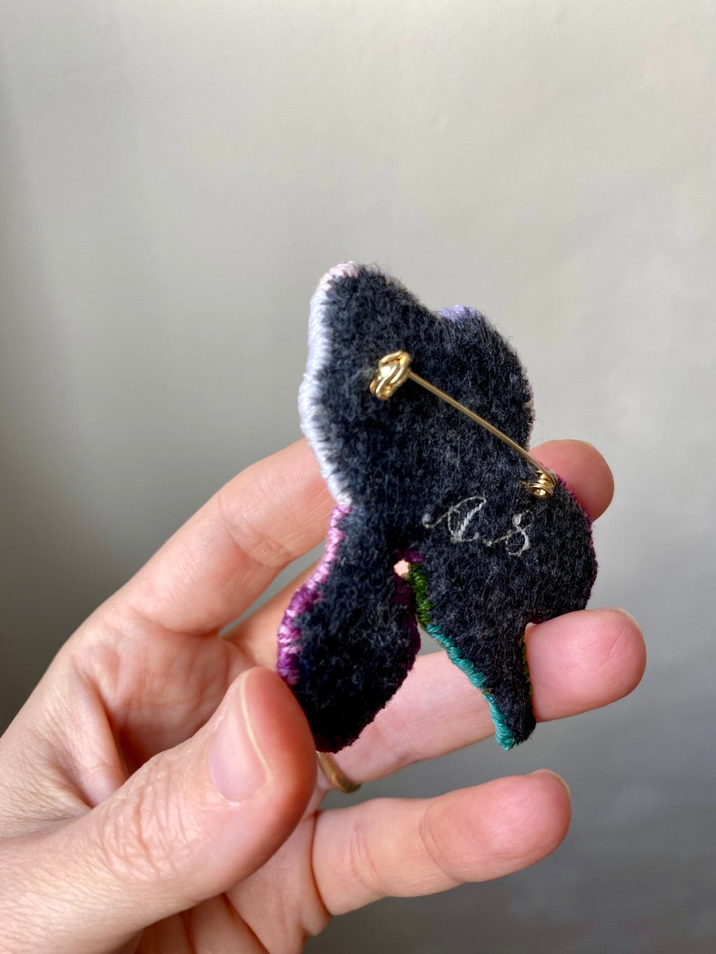 Handmade Embroidered Brooch – White Iris Flower